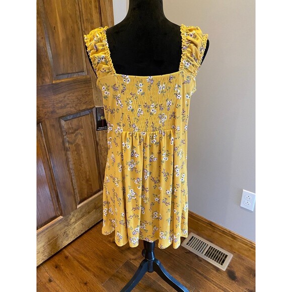 No Boundaries Boho Hippie Dress Gold Size XL 15-17 Off/On Shoulder NWT Smocked - Picture 6 of 12